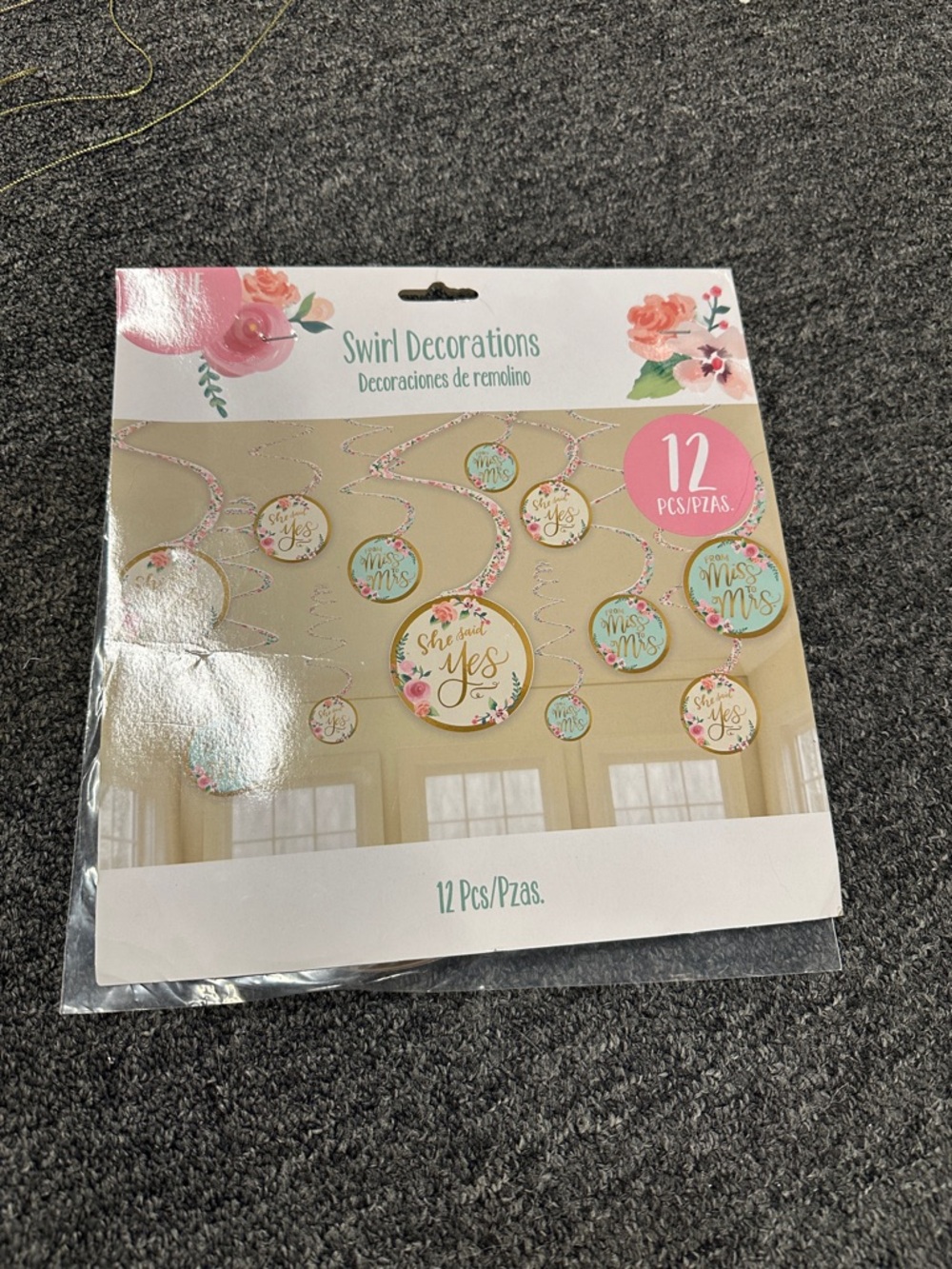 Swirl Decorations - 'She Said Yes' Bridal Party Hanging Swirls, Pink & Mint
